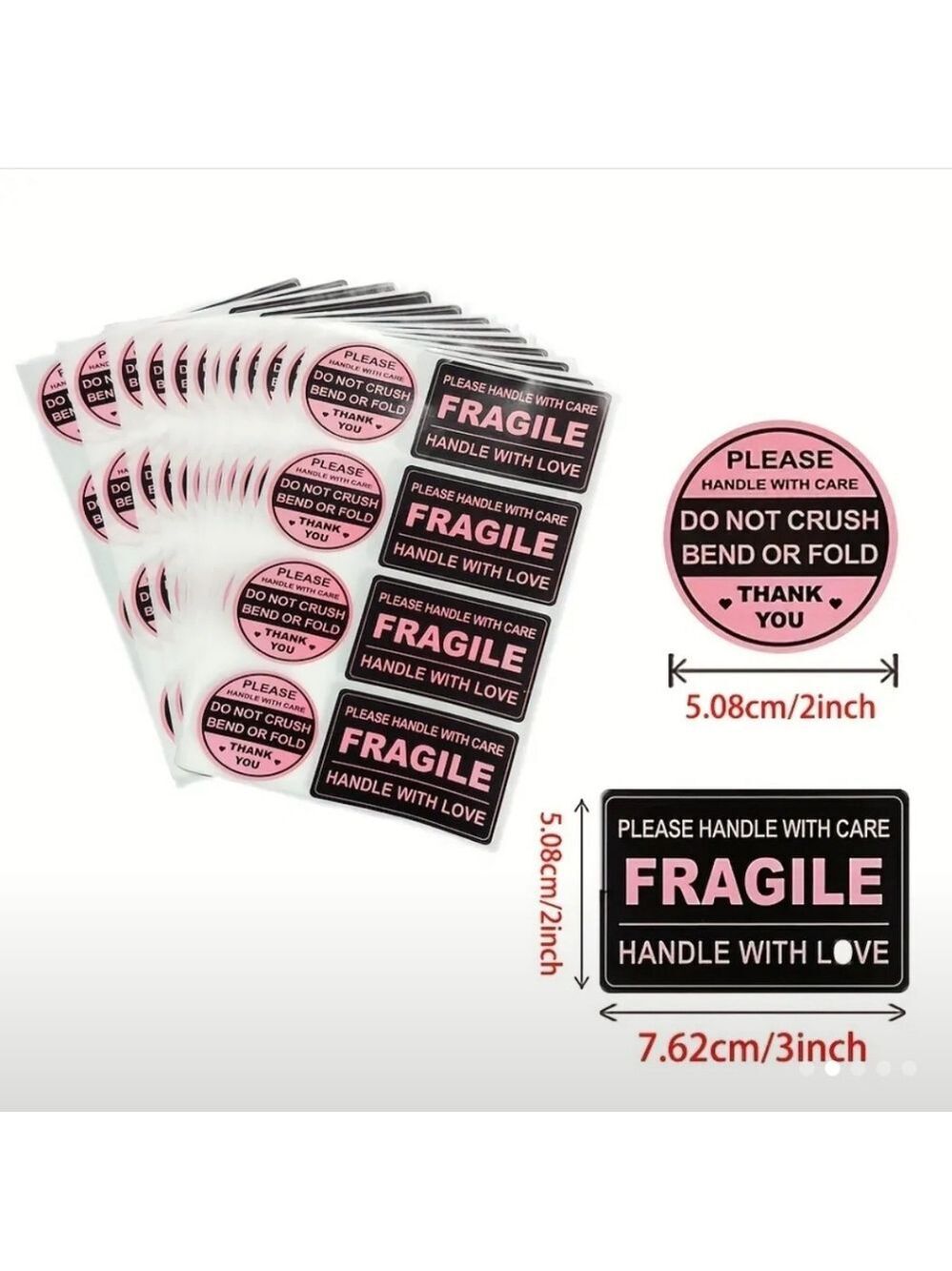 80 Mixed Pink and Black Handle With Care Fragile Stickers